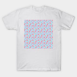 Watercolor Watermelon Pattern - Baby Blue and Coral Color T-Shirt